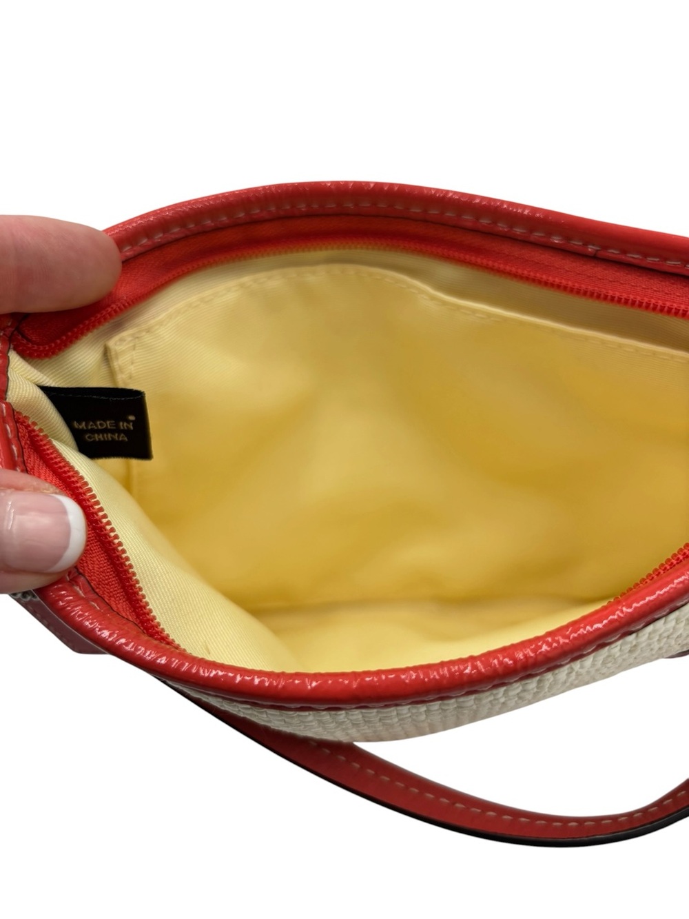 Coach Butterfly Straw Wristlet Pouch Appliqué Floral Embroidered Zip Clutch - Picture 8 of 10